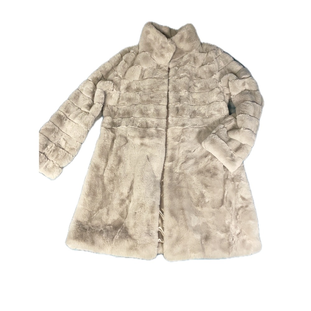 Jones New York‎ Faux Fur Coat Women's Size Medium Light Gray Button Front Lined - Picture 4 of 5